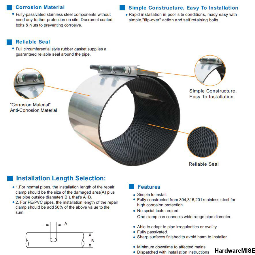 Buy Repair Clamp Stainless Steel Pipe No Leakage ERomman