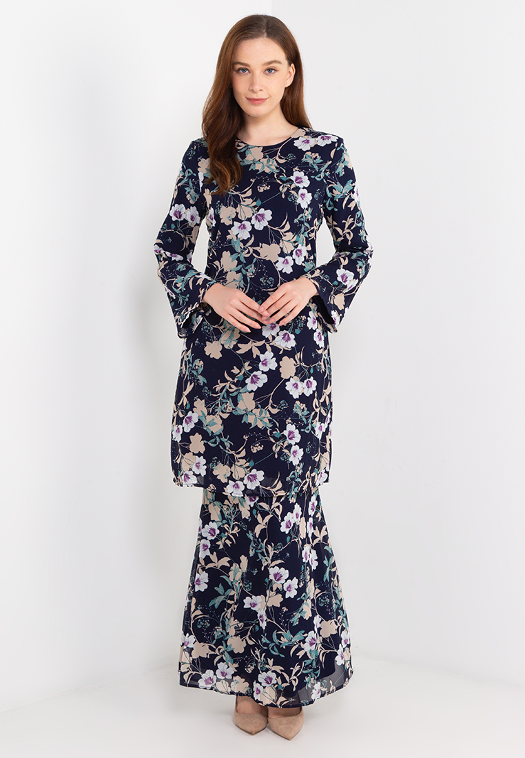 Buy Dark Continent Floral Baju Kurung Chiffon Blue Eromman