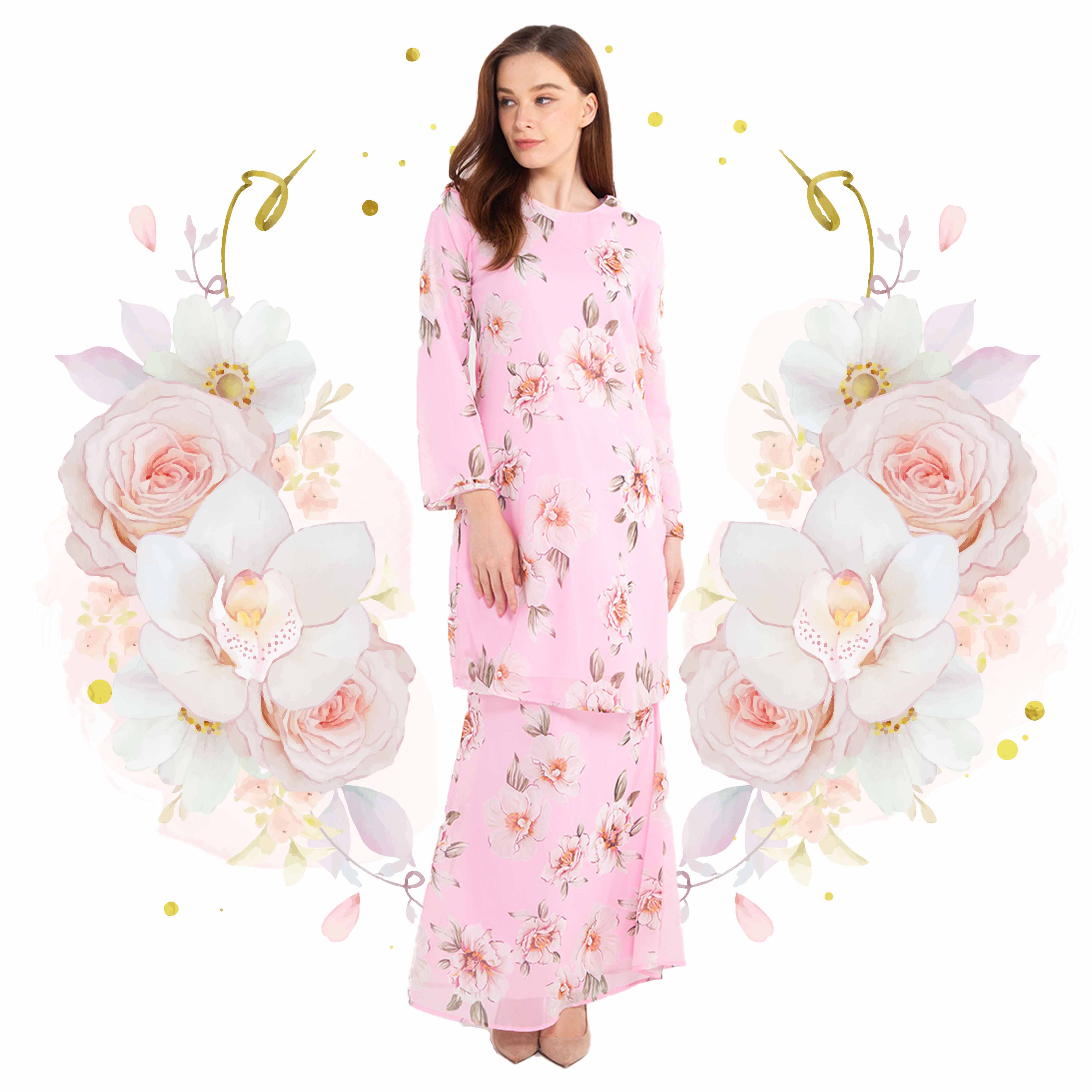 Buy Grand Peonies Bonbon Floral Baju Kurung Chiffon Eromman