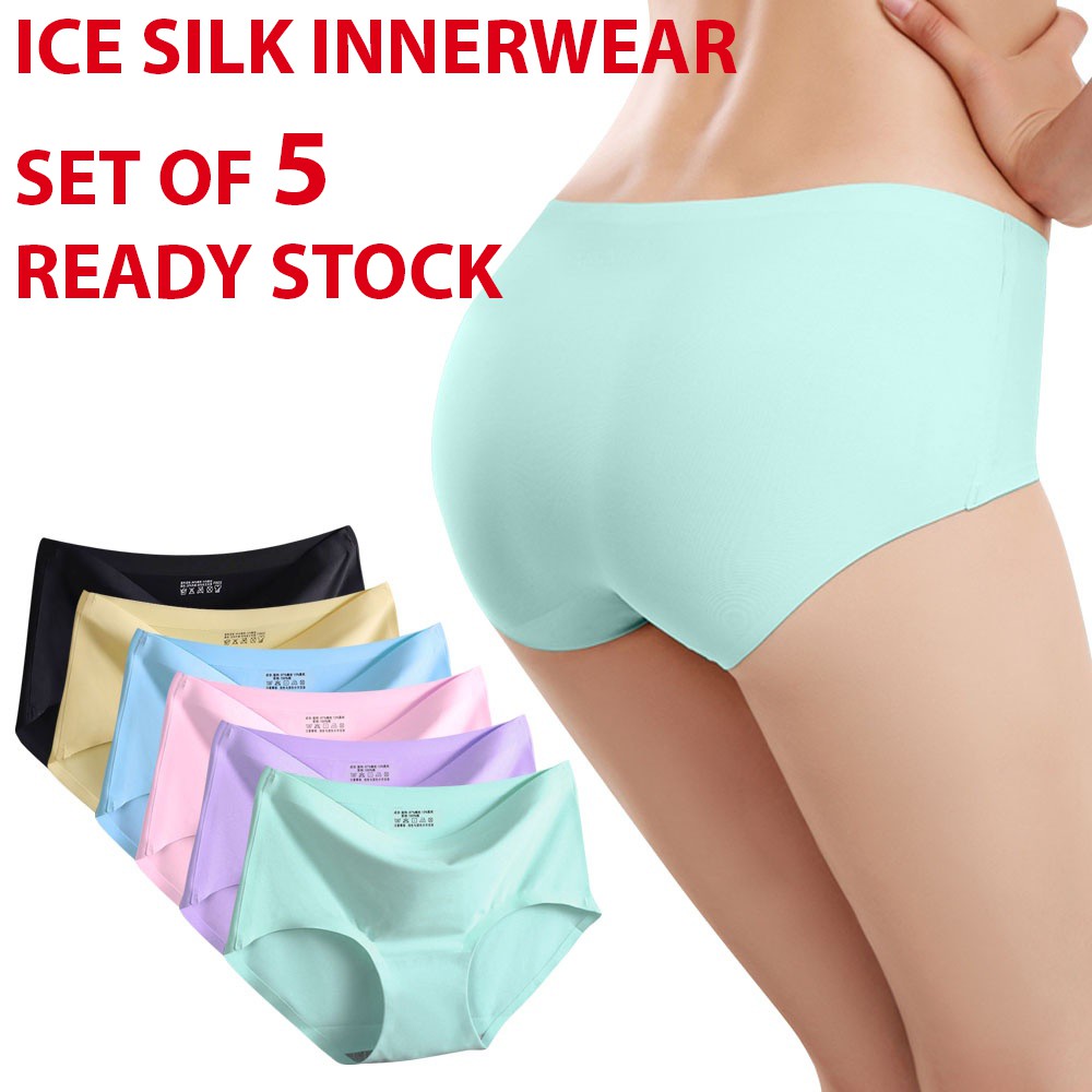 2 Pieces Boyshorts Seamless Ice Silk Underwear For Women Female