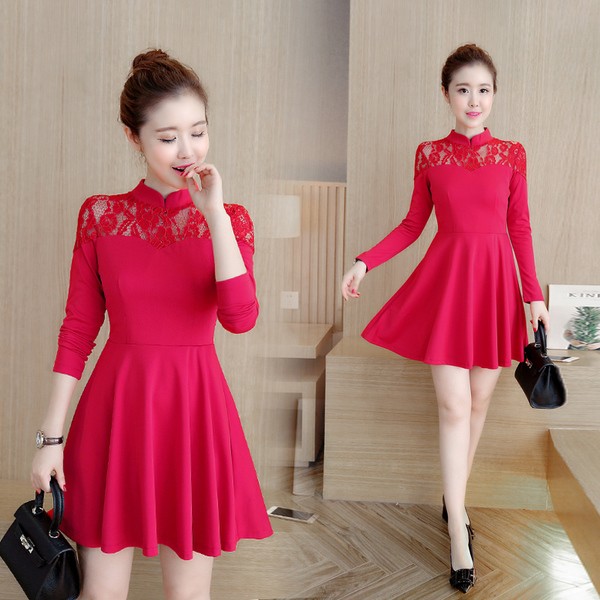 Buy JYS FASHION CheongSam Midi Dress Collection 36 - 4450 (Red) | eRomman