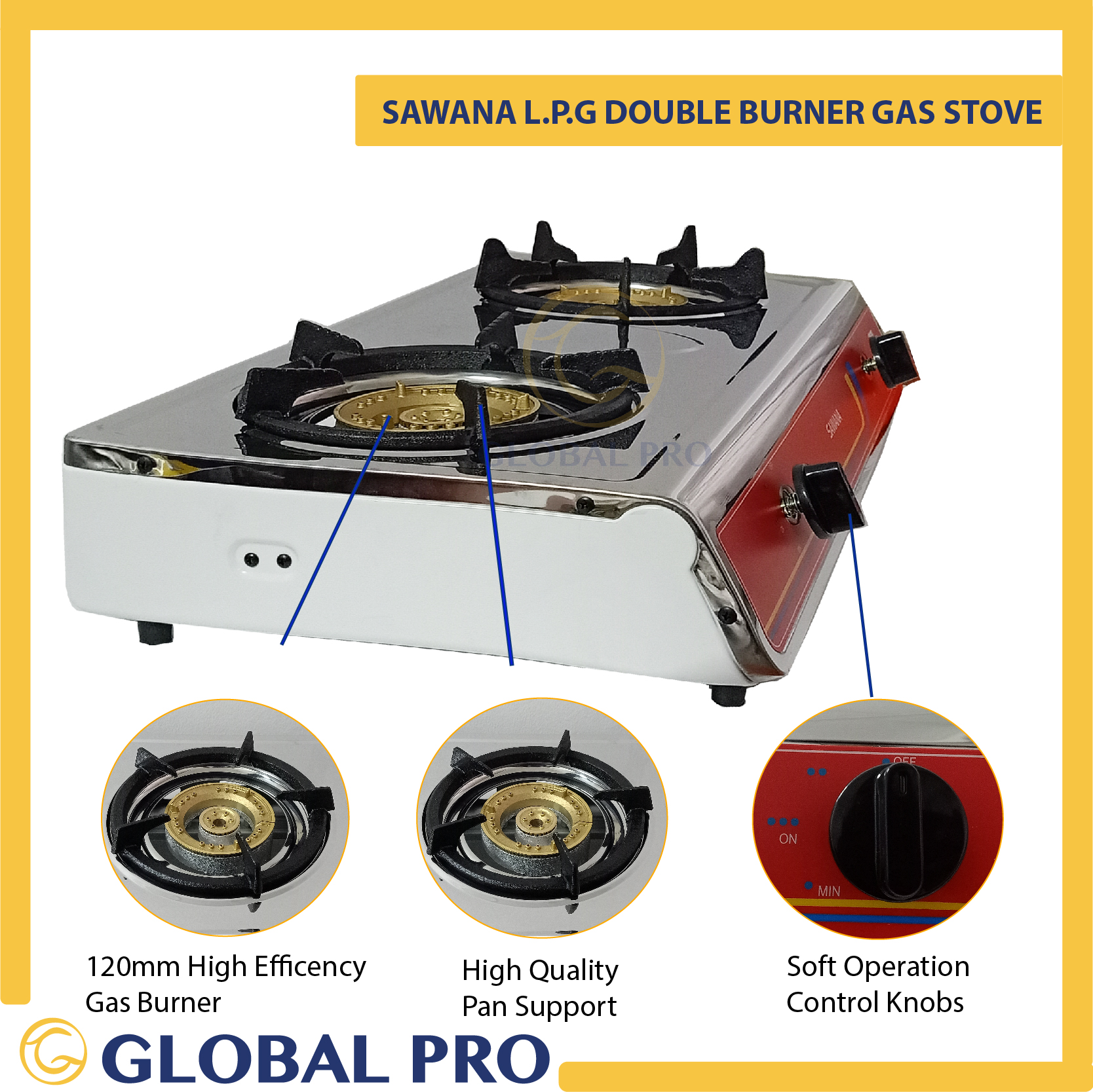 Buy Sawana Low Pressure Gas Double Burner Stainless Steel Gas Stove Eromman