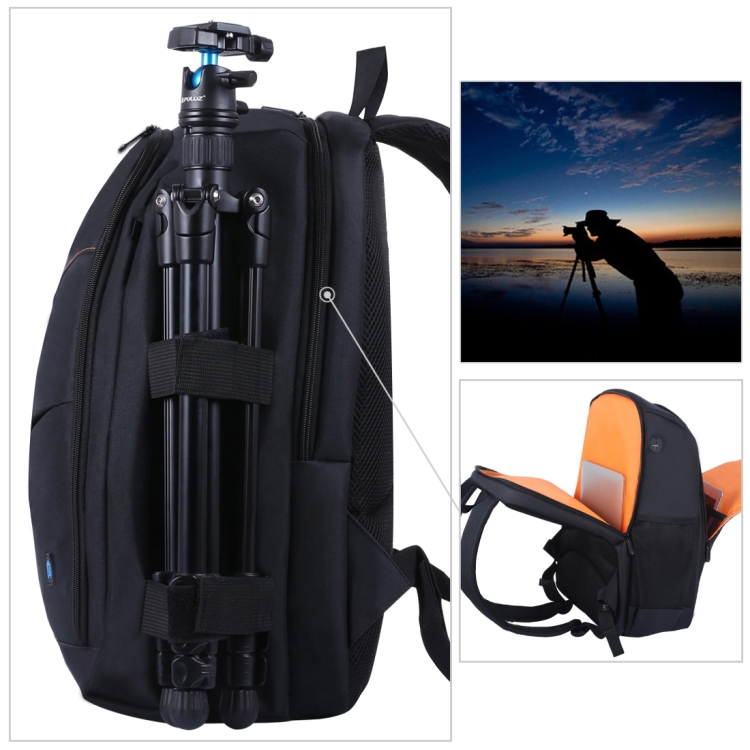 PULUZ Outdoor Waterproof Scratch proof Dual Backpack Camera Bag with Rain Cover PU5011 Black