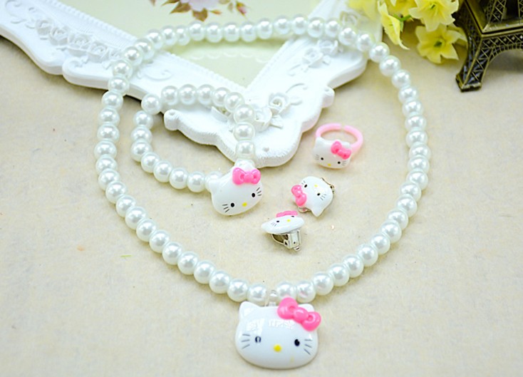 Buy Hello Kitty Jewelry Set: Necklace Bracelet Earring Ring for Girls ...