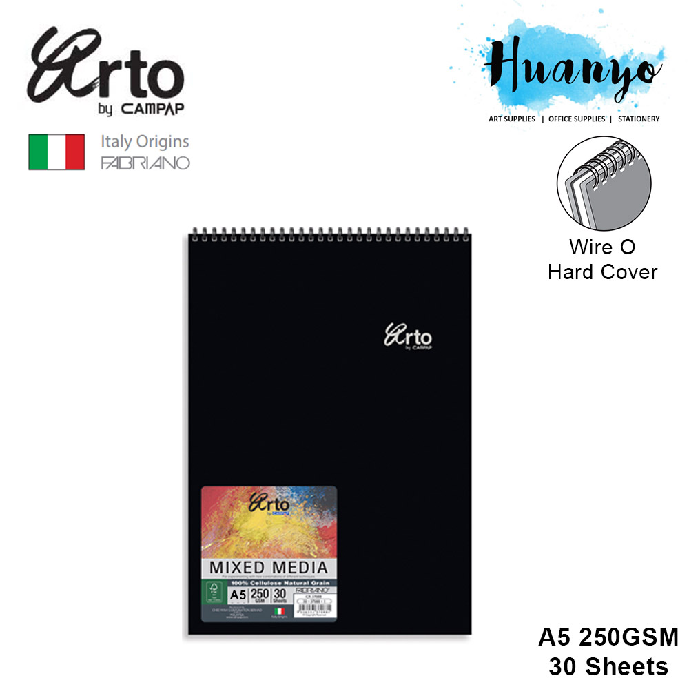 Campap Arto Fabriano Wire O Hard Cover Mixed Media Portrait Sketch Book (A5  / A4, 250gsm, 30 Sheets)