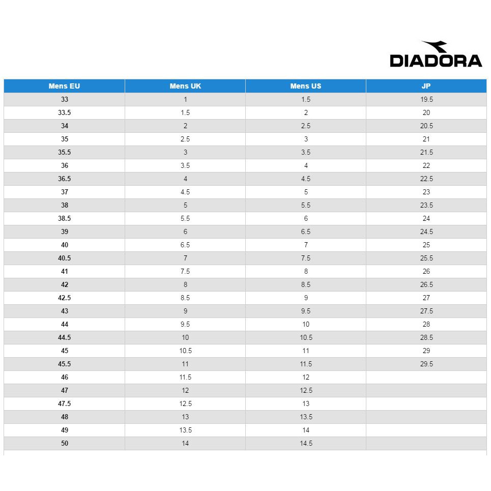 Diadora cycling shoes size hot sale chart