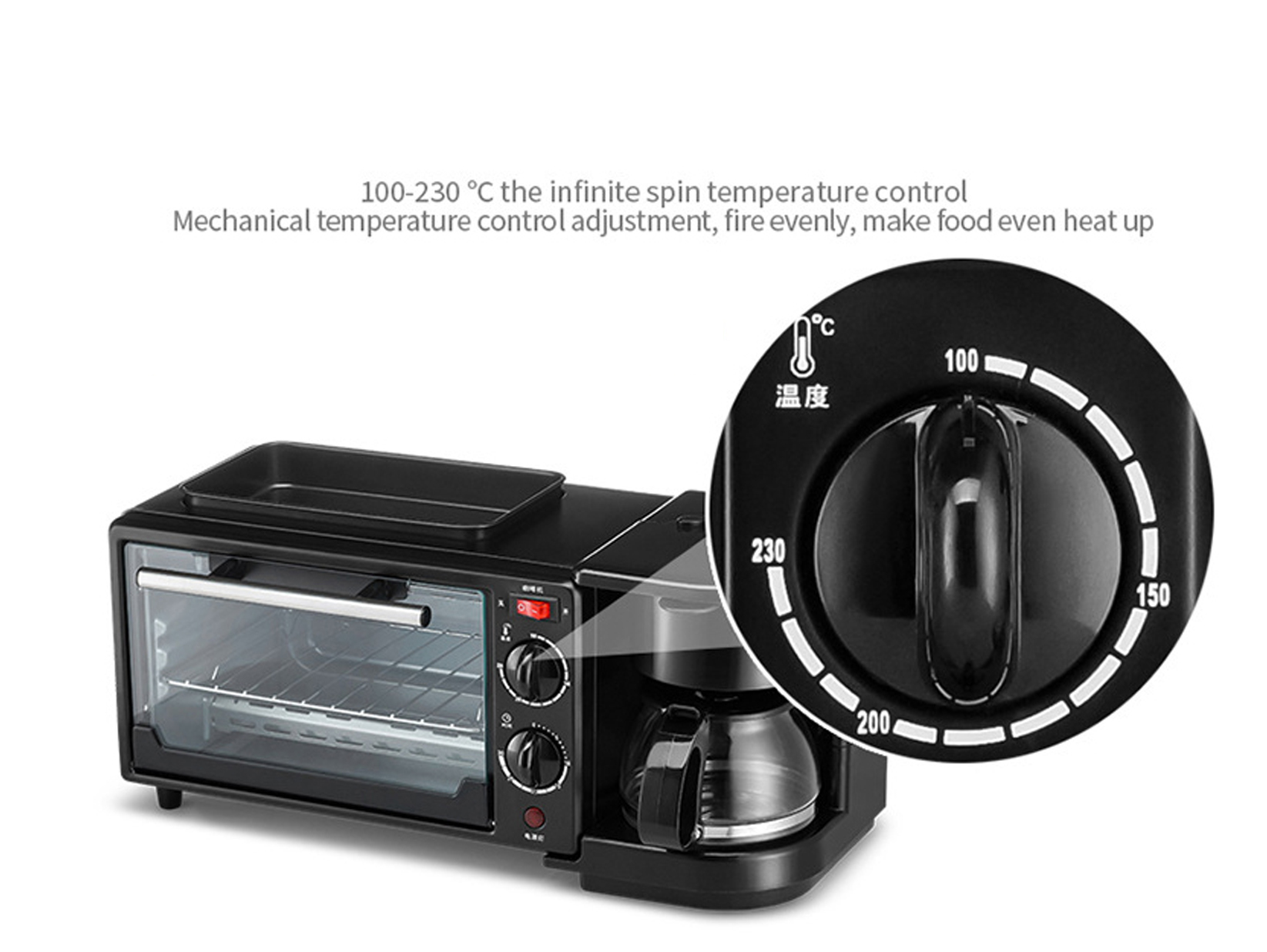 3 In 1 Electric Breakfast Machine Multifunction Coffee maker frying pan  mini oven