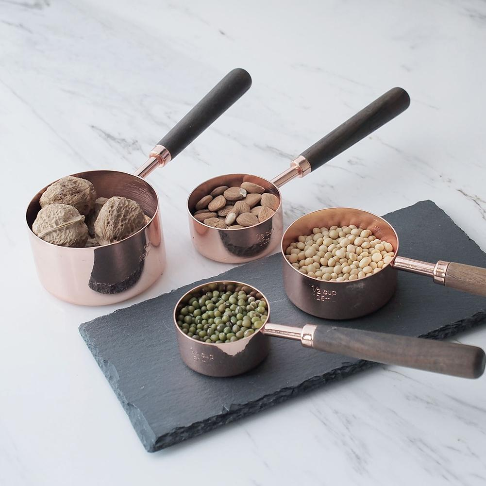 Copper Measuring Cups, Walnut Handle