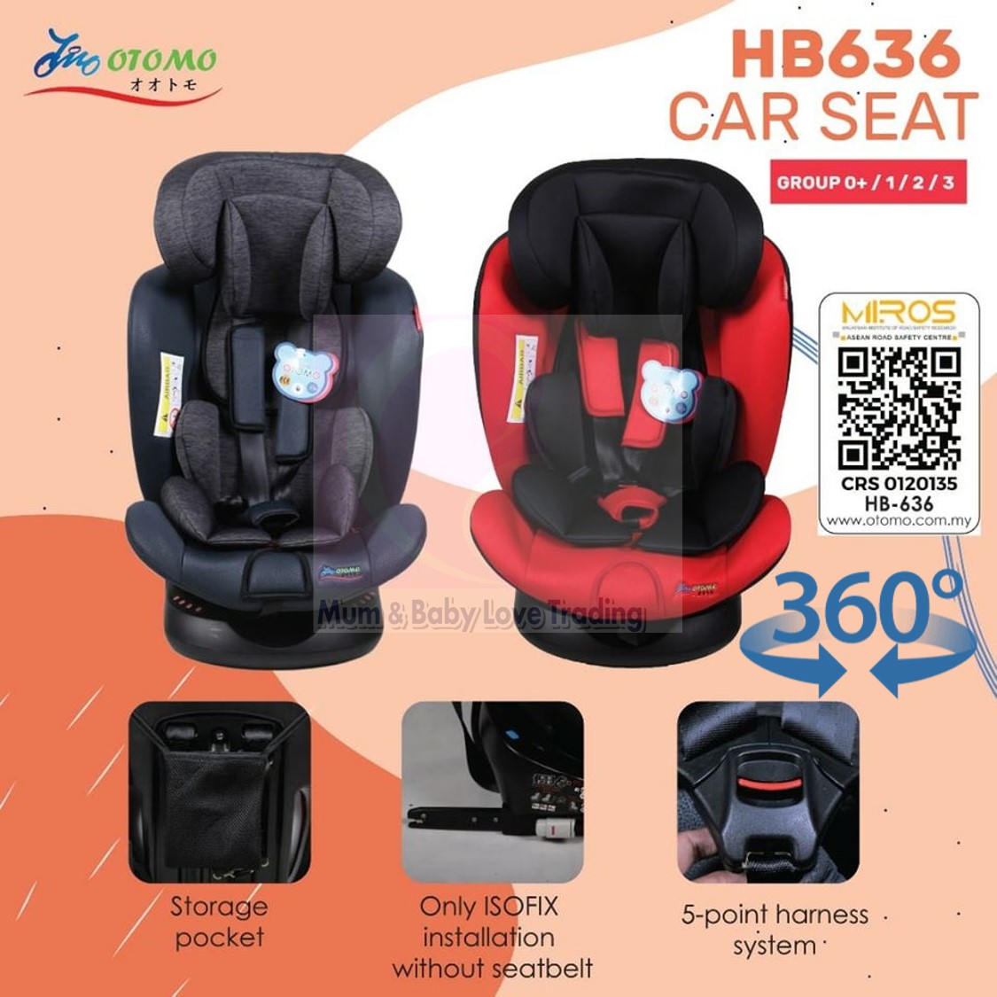 Buy Mumandbabylove Otomo 360 Rotatable Baby Car Seat HB636 with Isofix Newborn 36kg Black Red eRomman