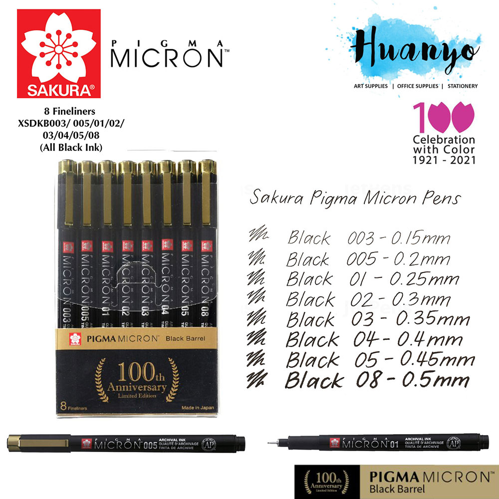 Sakura Pigma Micron 100th Anniversary Set of 10 Black