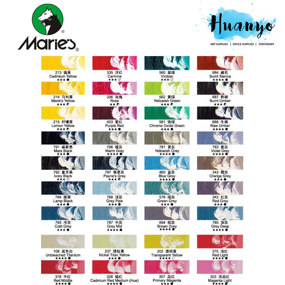 maries oil paint colour chart