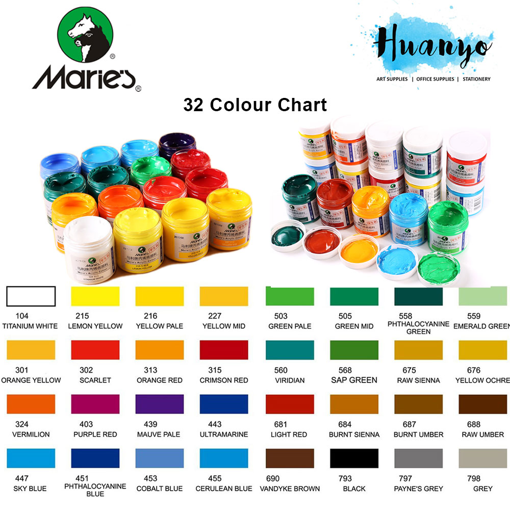 Maries A1100 Acrylic Paints 100ml Set Stone Wall Clothes Painting Materials  with Cans for Students Beginners Drawing