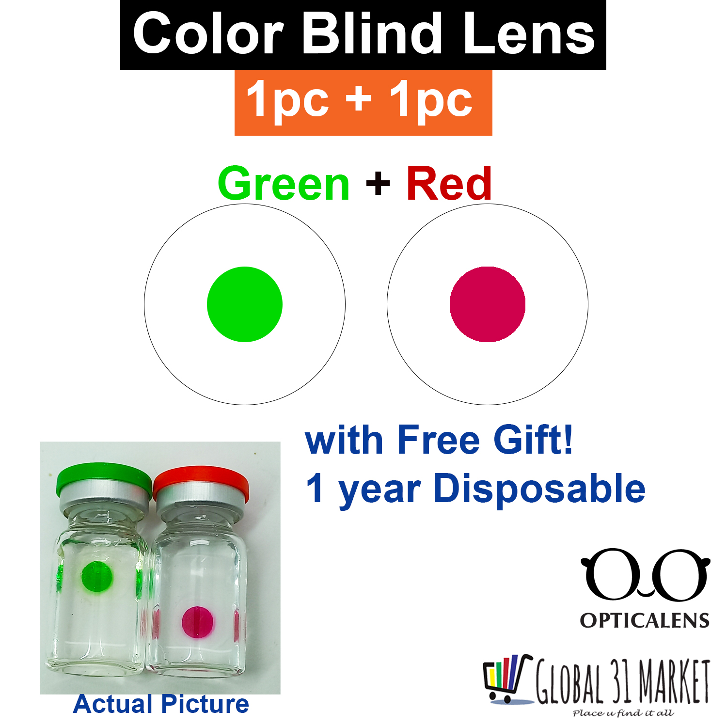 Buy Color Blind Contact Lens, Color Blindness Lens Red + Green | eRomman