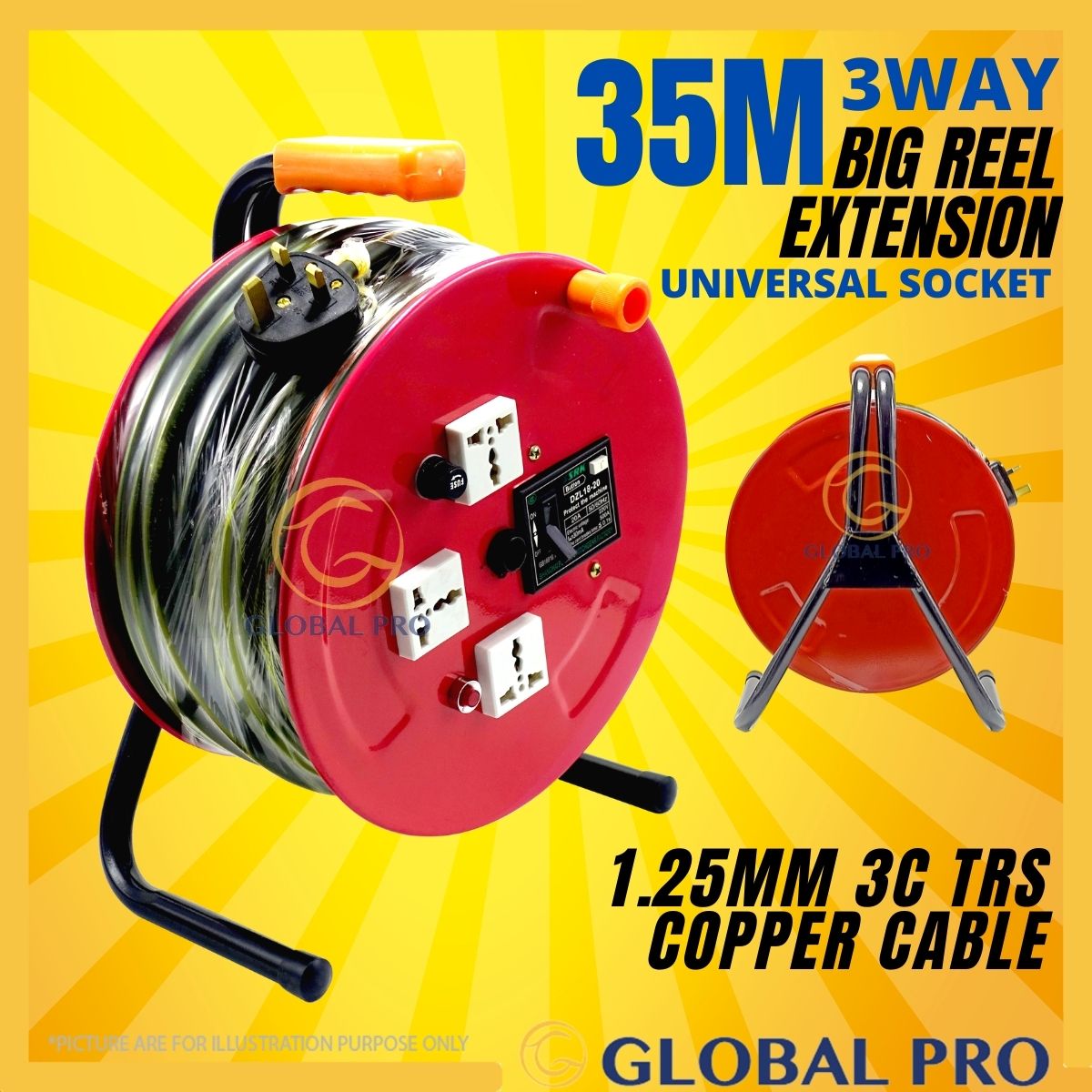 Buy Globalproofficial (35MTR) HEAVY DUTY BIG REEL 3 Way Multi Extension