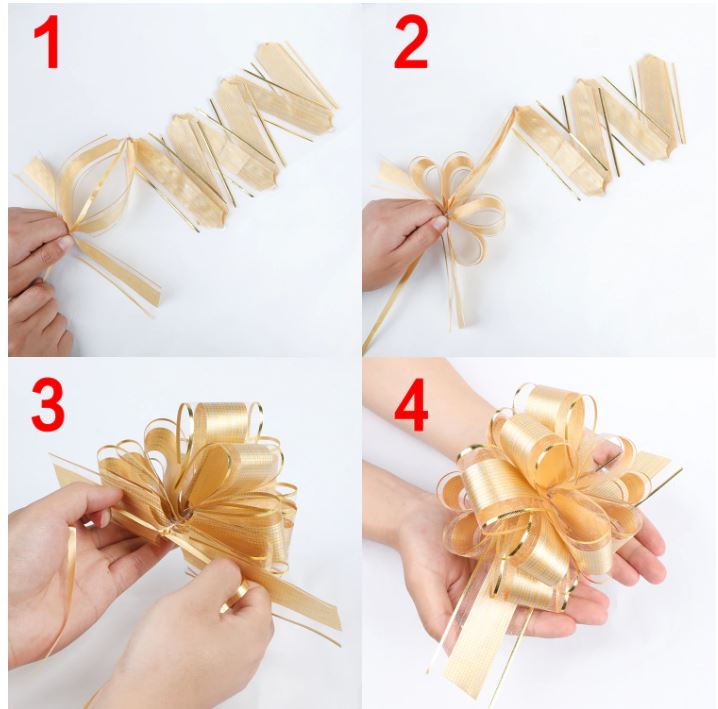 Buy Lsthometrading 1pc Large Golden Pull Bow Tulle Ribbon Bows Wedding  Party Cars Birthday Christmas Presents Gift Decoration Wedding Bowknot