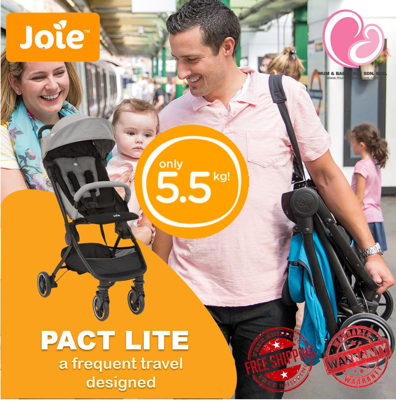 Joie pact lite stroller grey outlet flannel