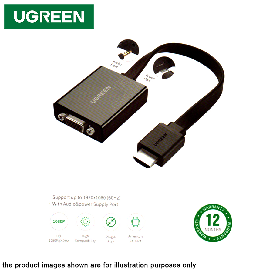 Ugreen adapter converter HDMI - VGA / HDMI + mini jack 3.5mm black