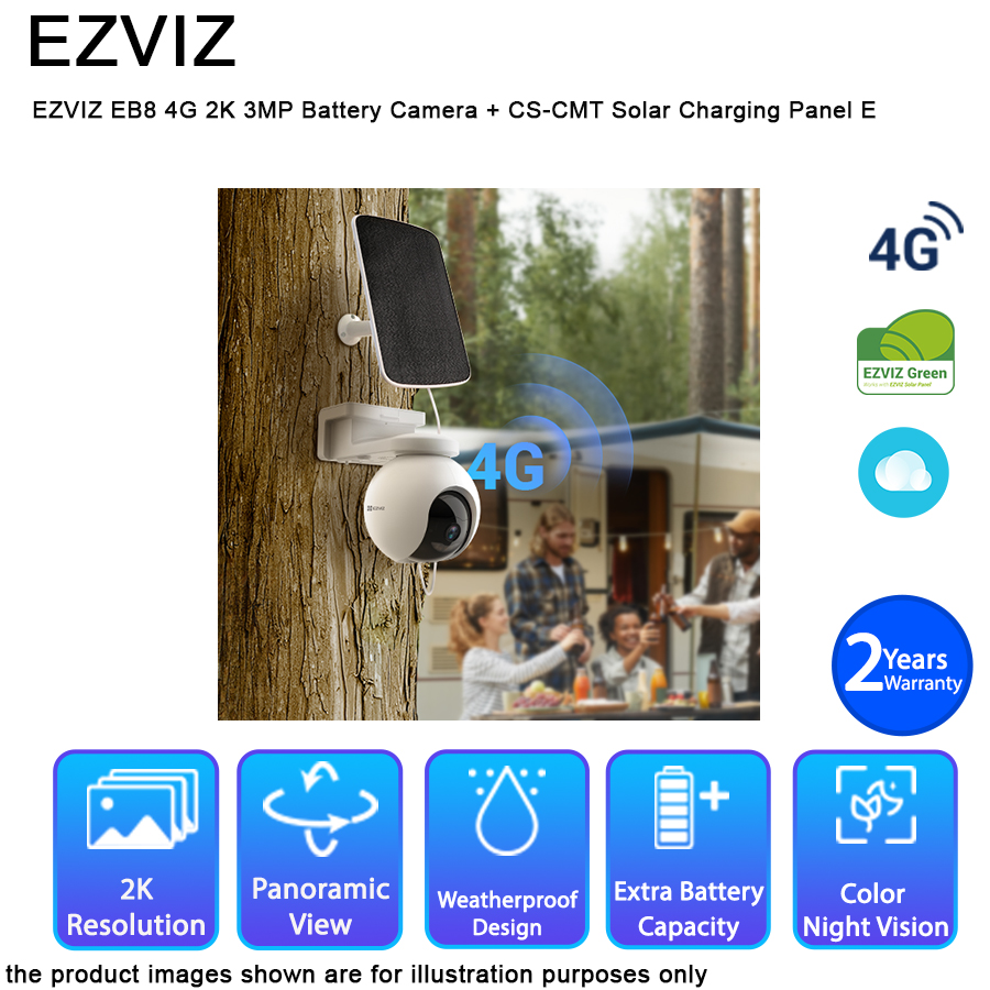EZVIZ EB8 4G 2K Camera–Pan & Tilt 4G Battery Cam, Outdoor, 10400 mAh, 3  MP-White