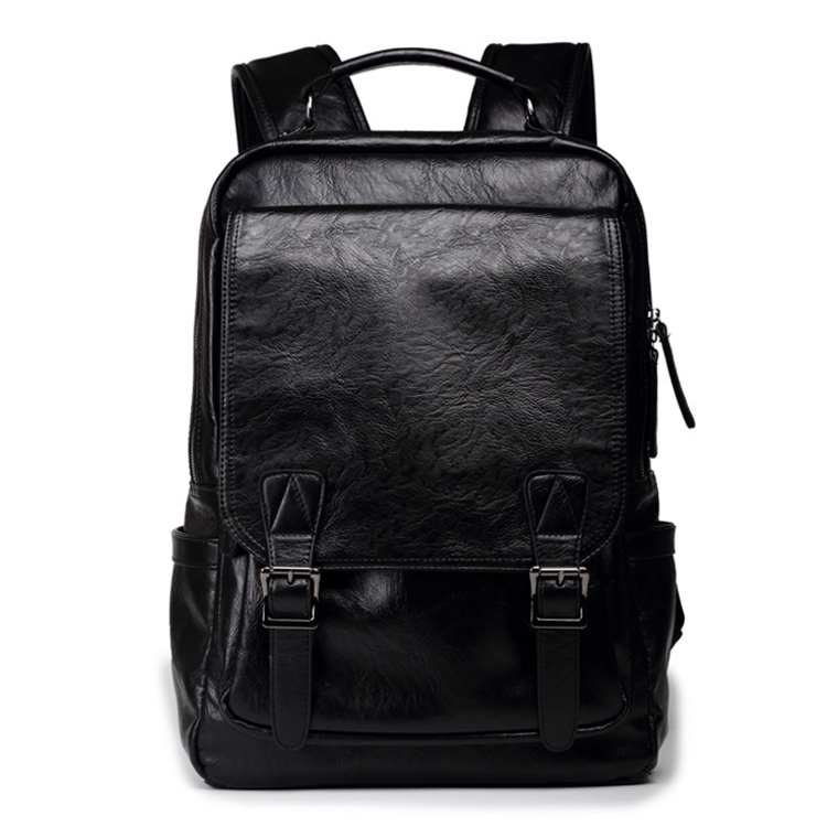 black leather backpack with laptop sleeve