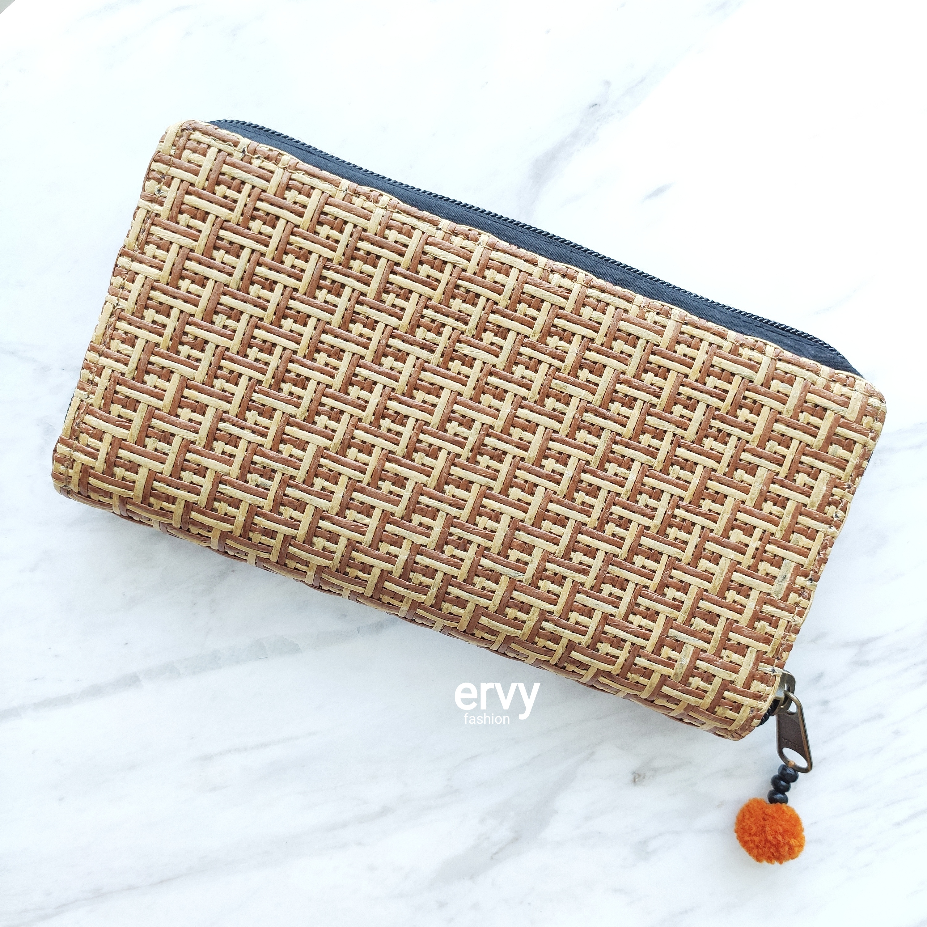 Buy Eco Rattan Handmade Geometric Long Women Wallet Natural