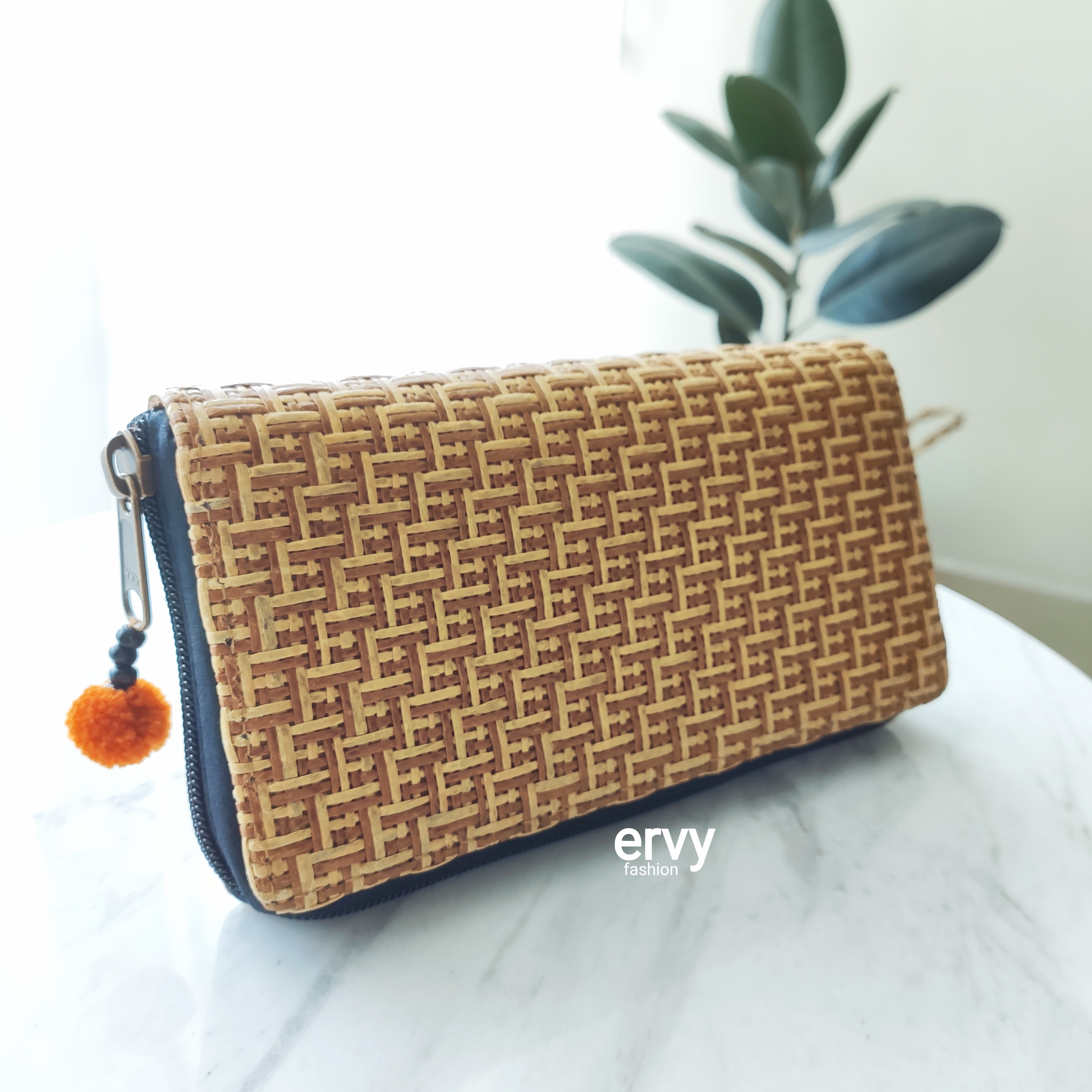 Buy Eco Rattan Handmade Geometric Long Women Wallet Natural