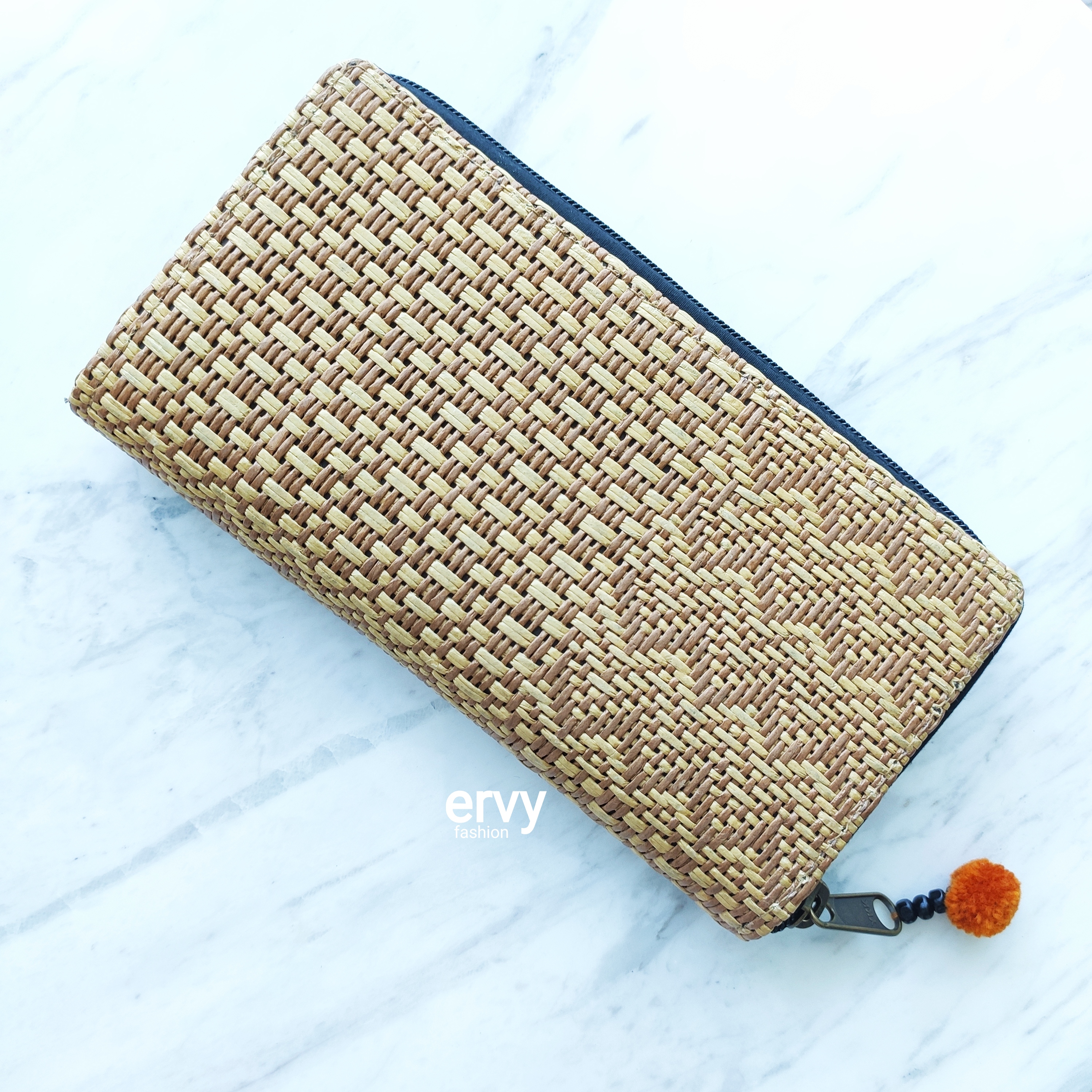 Buy Eco Rattan Handmade Mix Geometric Long Women Wallet Natural