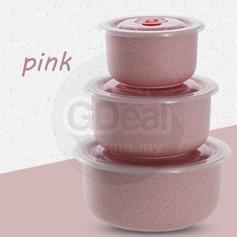 3pcs Kitchen Fresh Keeping Plastic Lunch Box (3 Colors)