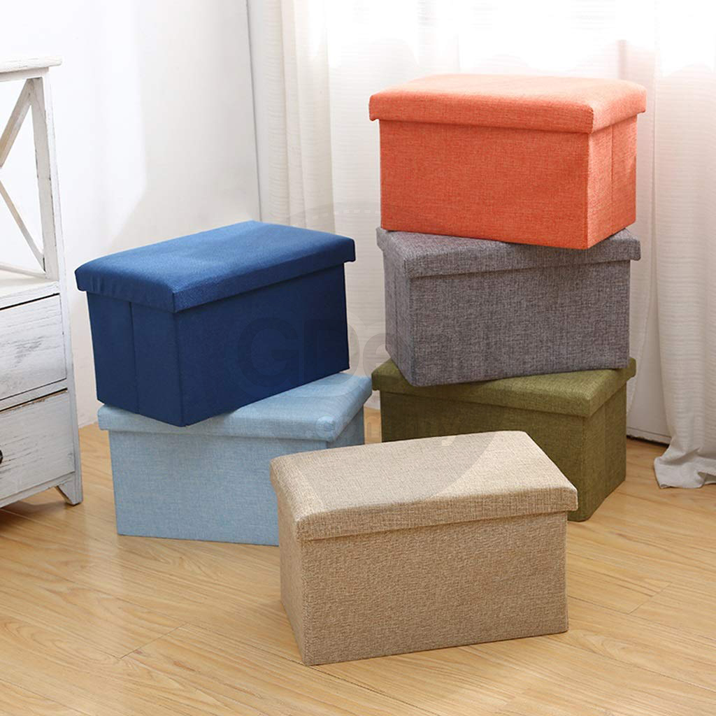 Clothes Toys Book Cotton Linen Collapsible Storage Stool (4 Colors)