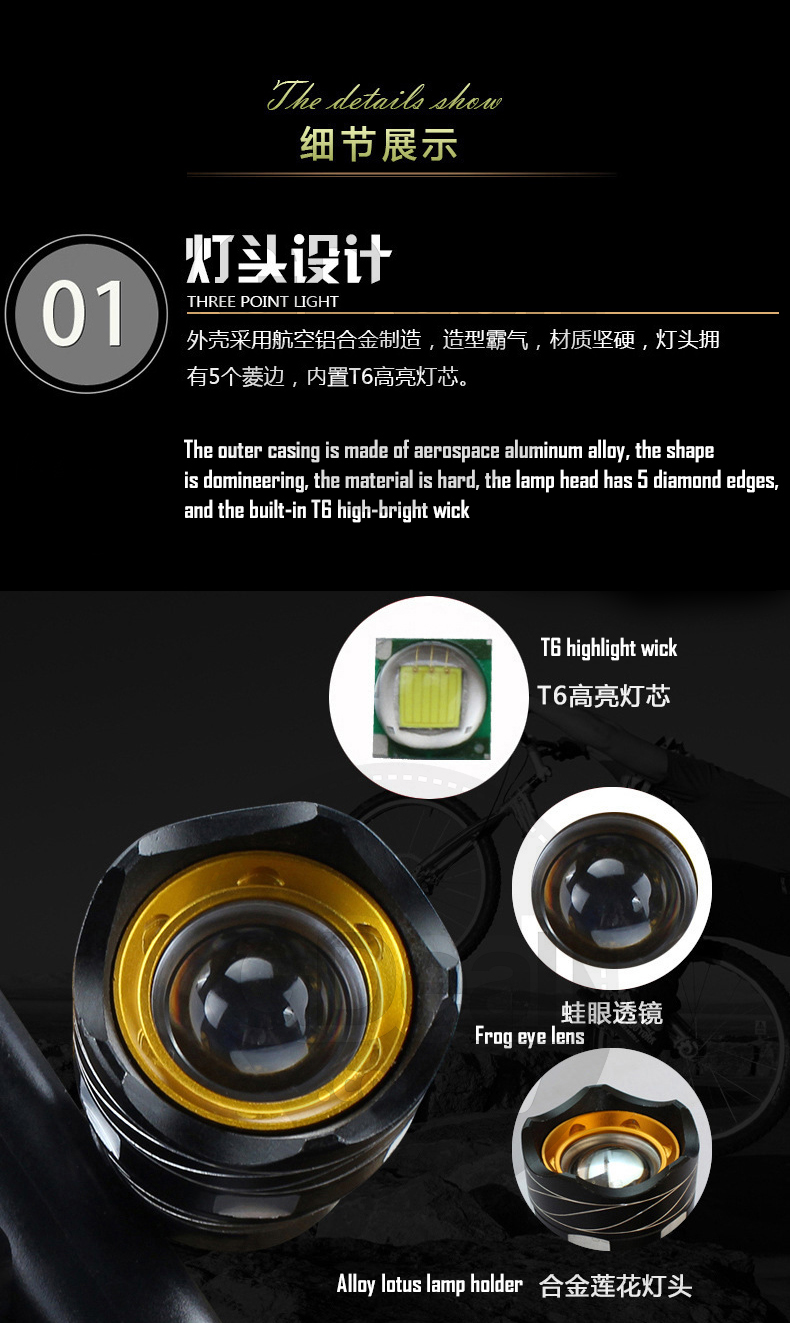 USB Rechargeable T6 LED Bike Lamp Cycling Light Torch (2 Colors)