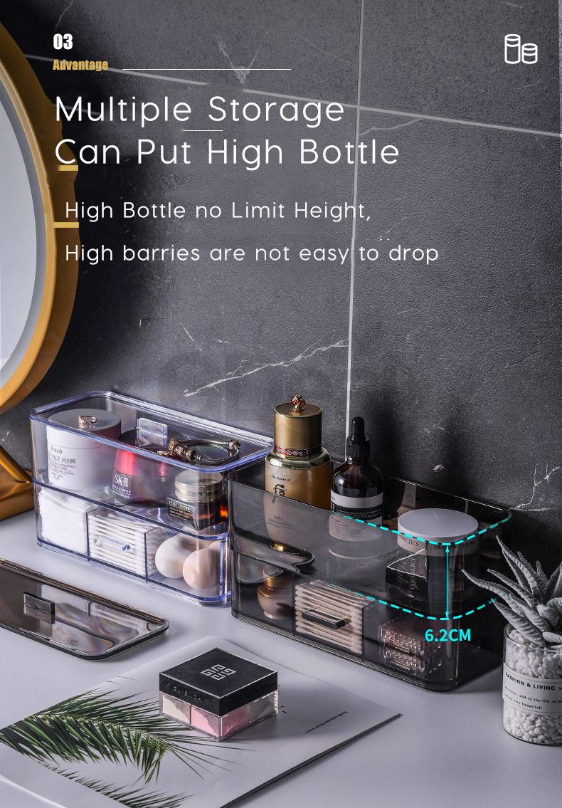 Transparent Cosmetic Storage Box With Drawer Punch (2 Colors)