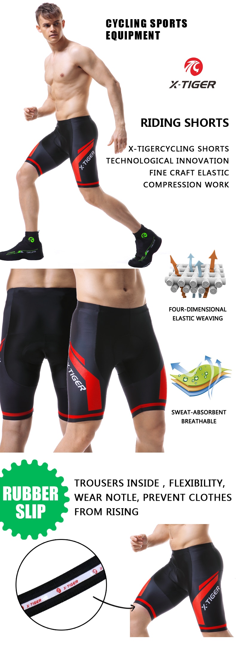 X-Tiger Coolmax 5D Cycling Shorts Shockproof - 5 Sizes (Red Blue)