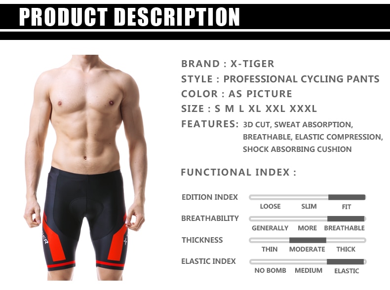 X-Tiger Coolmax 5D Cycling Shorts Shockproof - 5 Sizes (Red Blue)